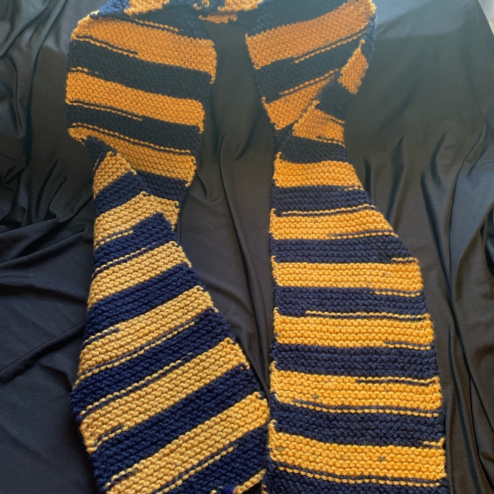 Striped Navy and Gold Knit Scarf